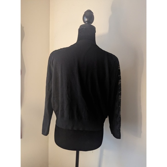 Karl Lagerfeld Paris cropped lace sleeve cardigan sweater - Picture 3 of 8